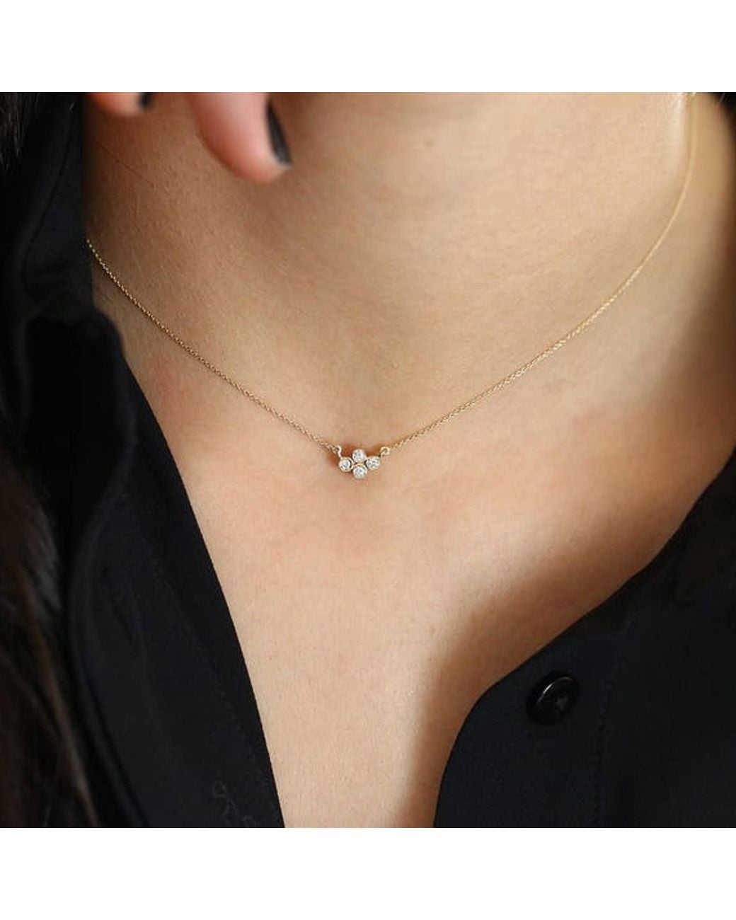 Lily Flo Jewellery Metallic 4 Diamond Cluster Necklace