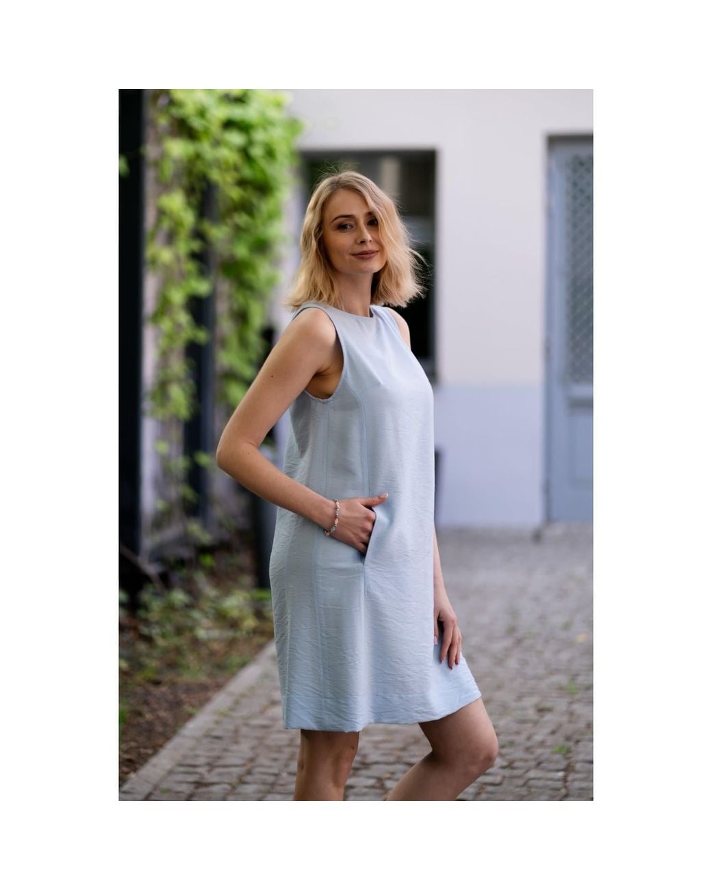 Oh!Zuza Blue Echo Viscose Midi Dress With Pockets