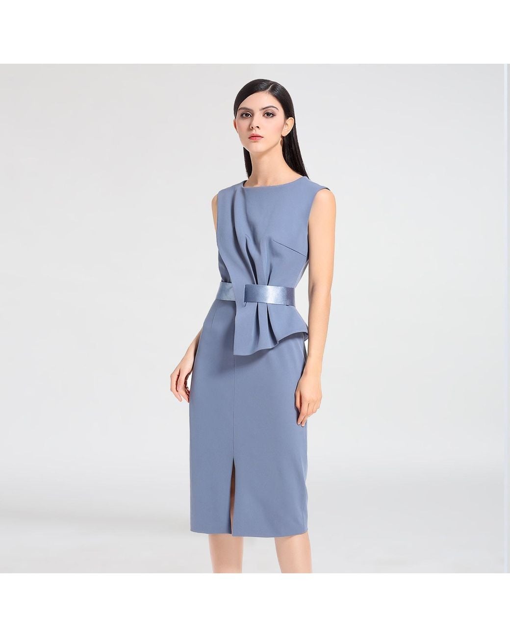 Smart and Joy Blue Asymmetric Peplum Dress