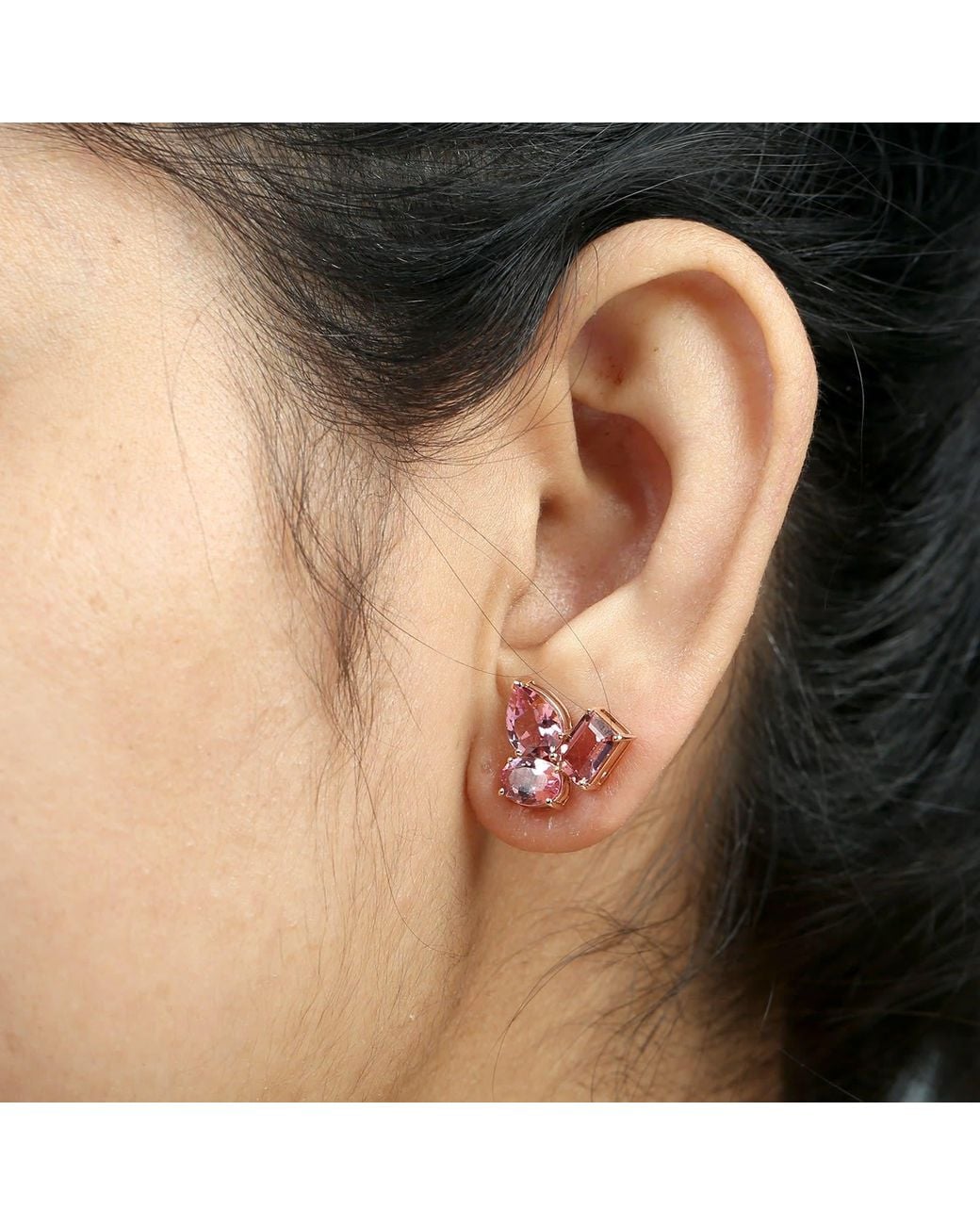 Artisan Pink Rose Tourmaline Multi-Shape Stud Earrings