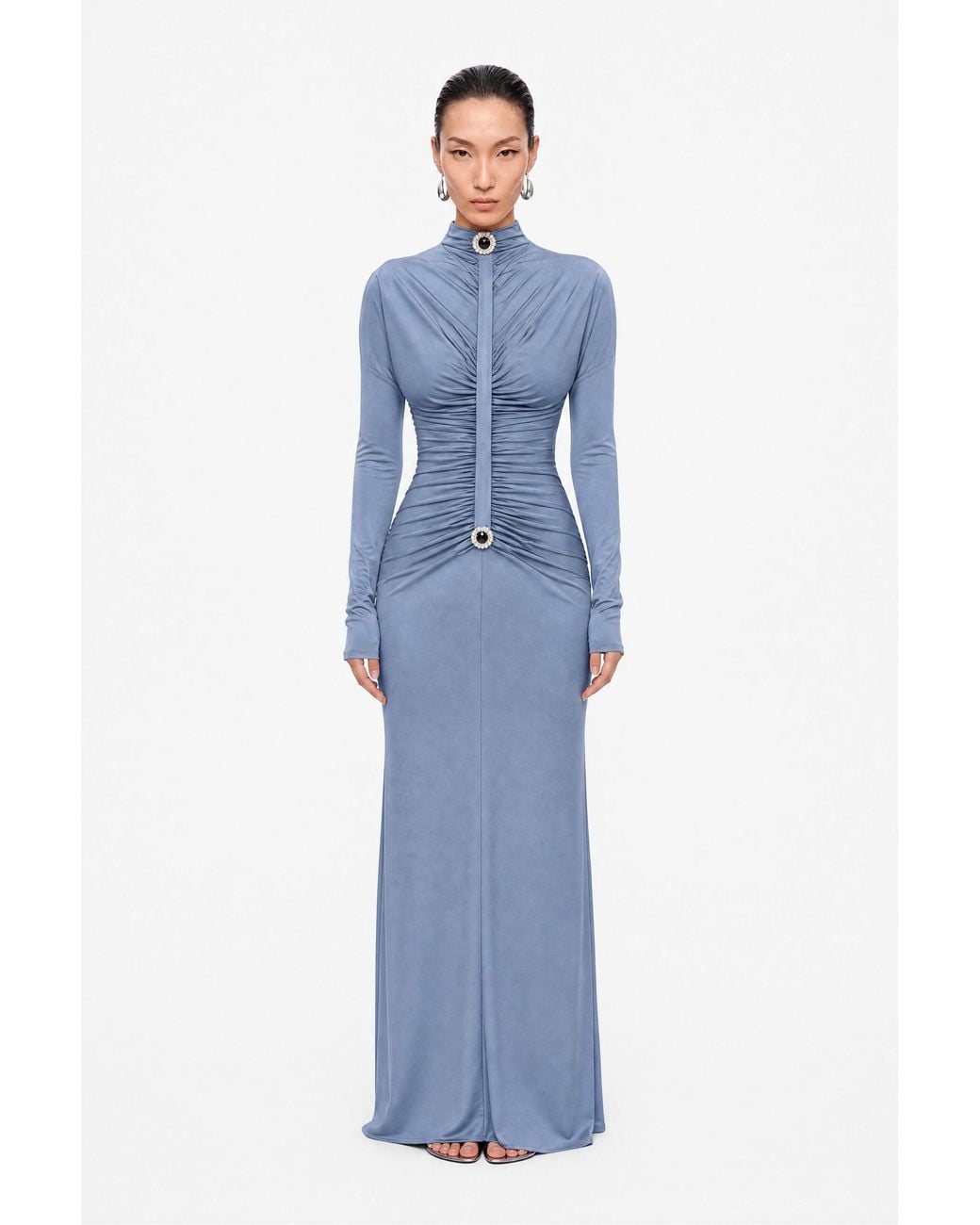 Nocturne Blue Stone Detail Draped Maxi Dress