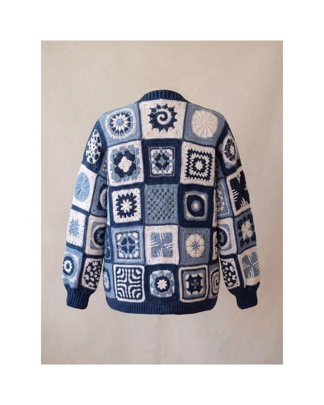 Ana Chic Blue And Granny Square Handmade Crochet Cardigan