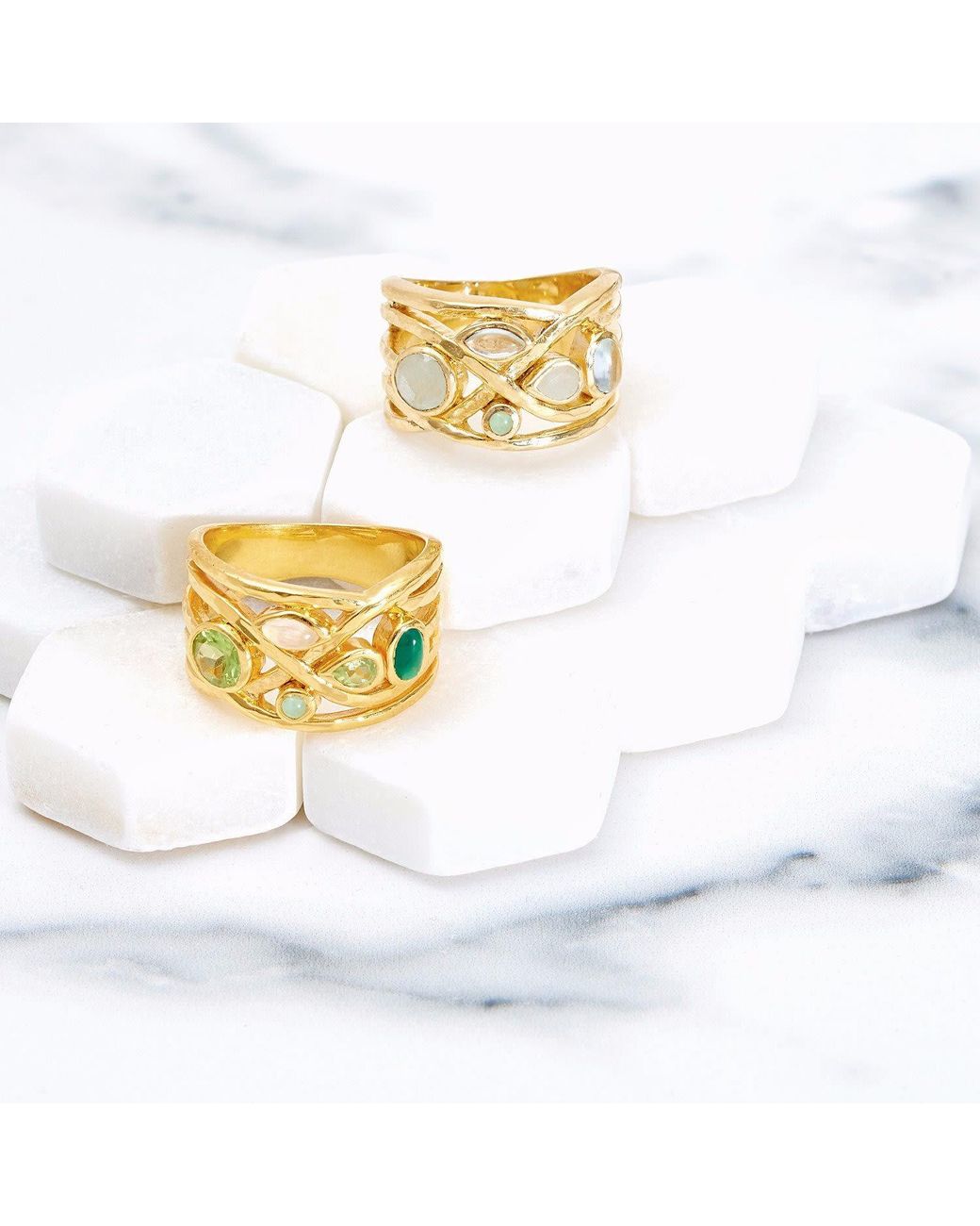 Neola Design Metallic Liana Cocktail Ring Onyx, Peridot & Chrysoprase