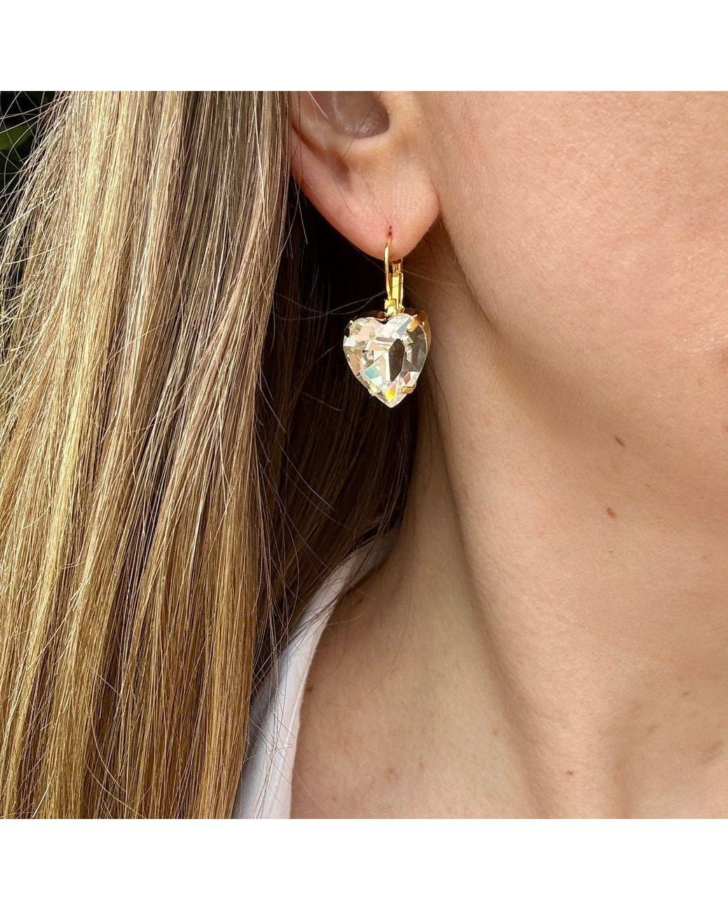 Laura Gray Metallic Small Diamond Crystal Heart Post Earrings