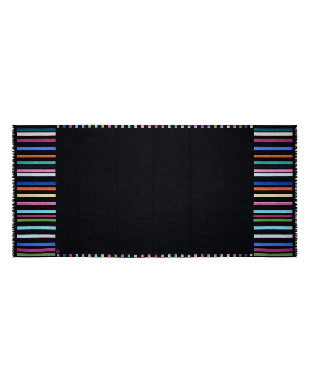 Pink Maharani Black Cashmere Stole With Multicoloured Embroidery And Fringes