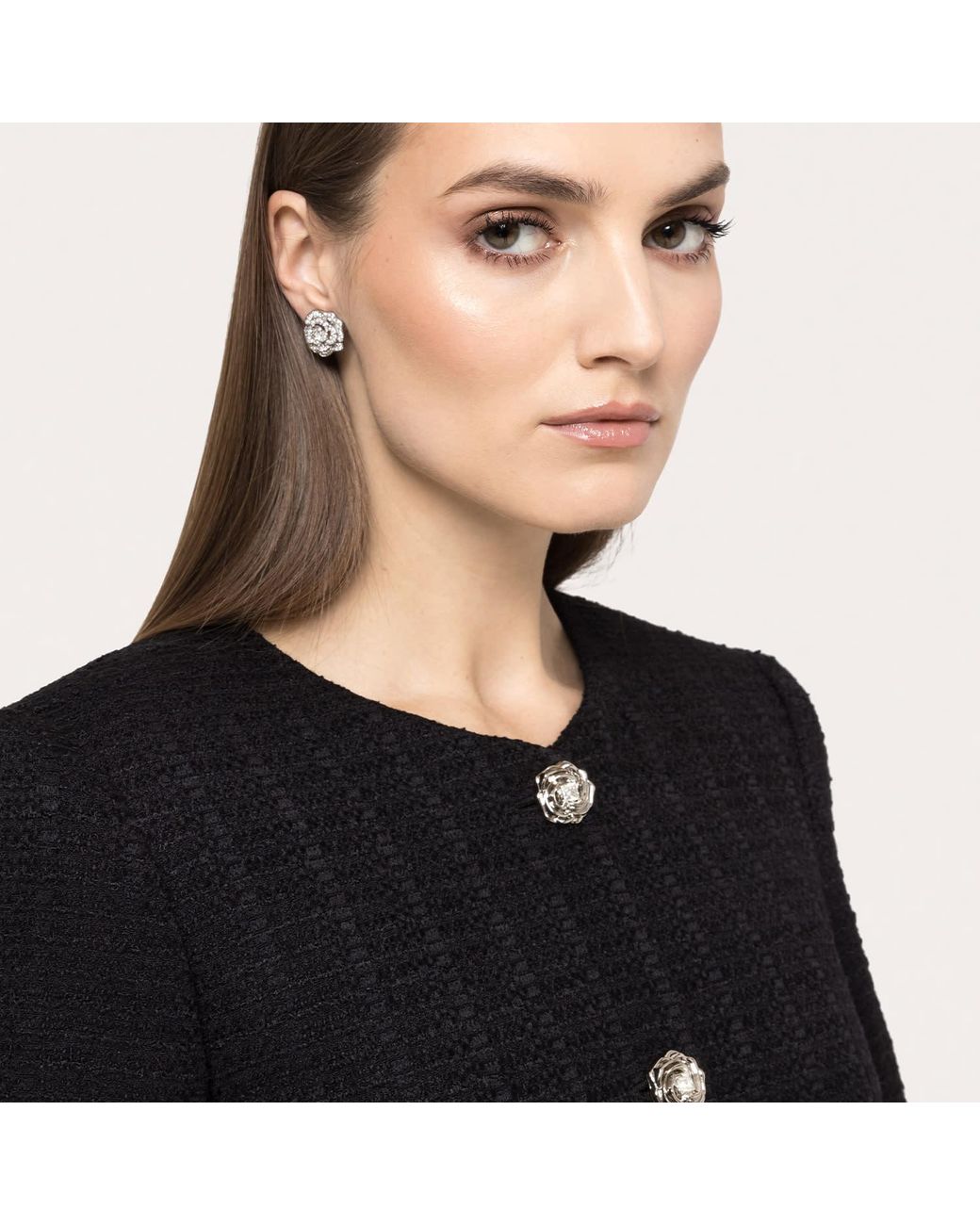Nissa Black Bow-Detail Boucle Suit Jacket