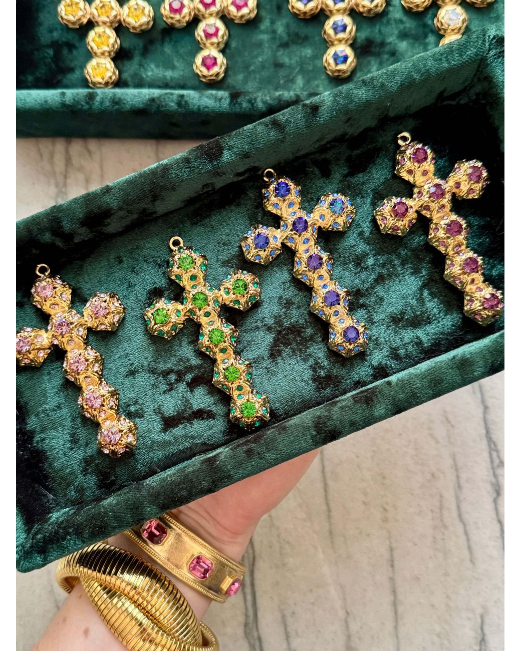 Laura Gray Metallic Italian Chanel Metal Crystal Cross
