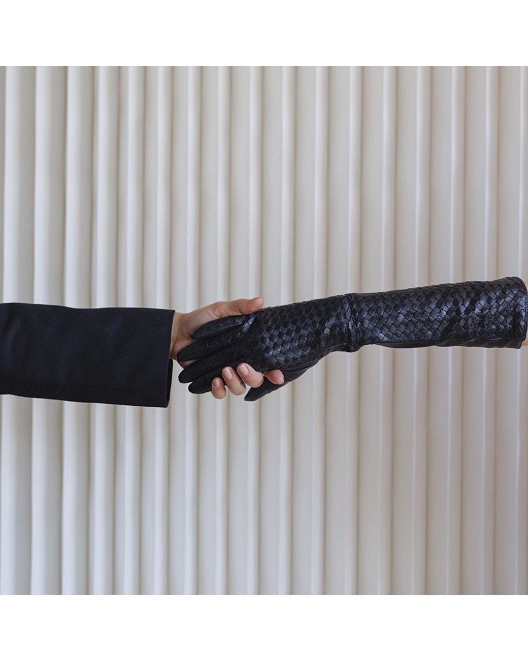 London Atelier Byproduct Black Woven Leather Long Gloves