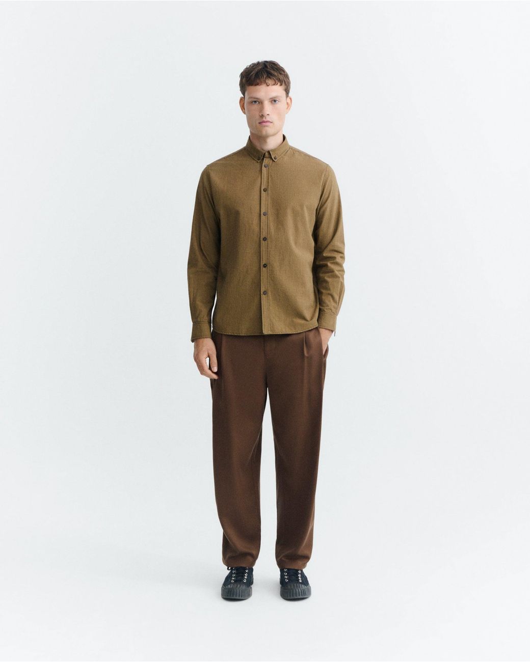 Thinking Mu Brown Ant Camel Checkered Shirt for men