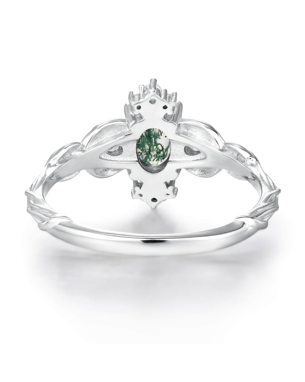 Azura Jewelry New York Green Leaf Moss Agate Ring Vermeil
