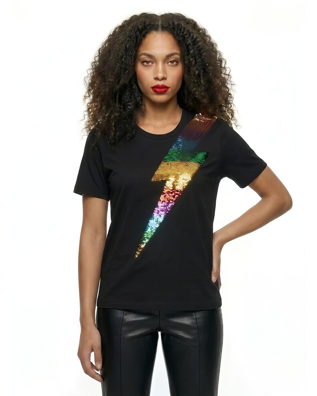 Any Old Iron Black Sequin Lightning T-Shirt