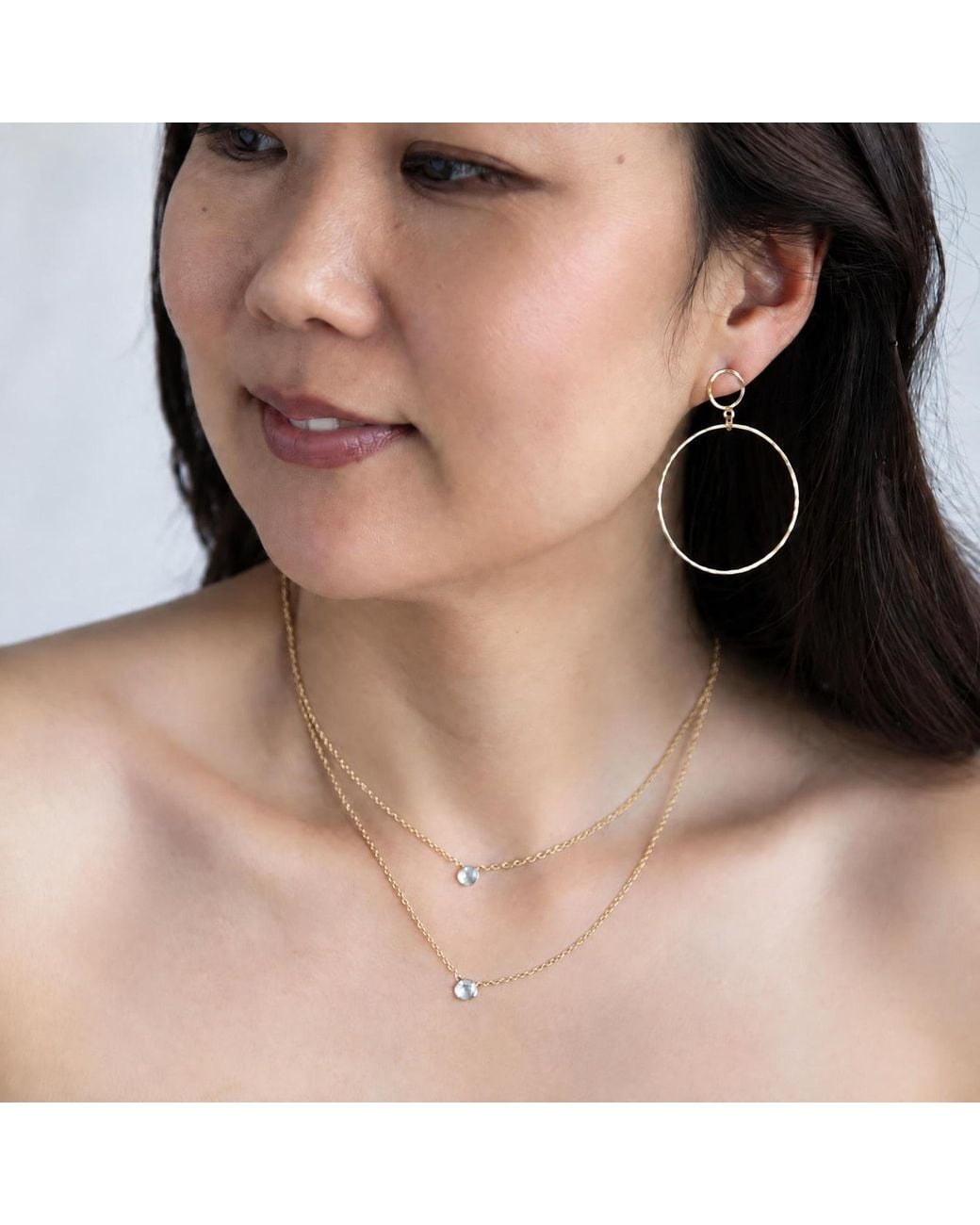 Heather Hawkins Jewelry Metallic Two Tiny Gemstones Drape Necklace
