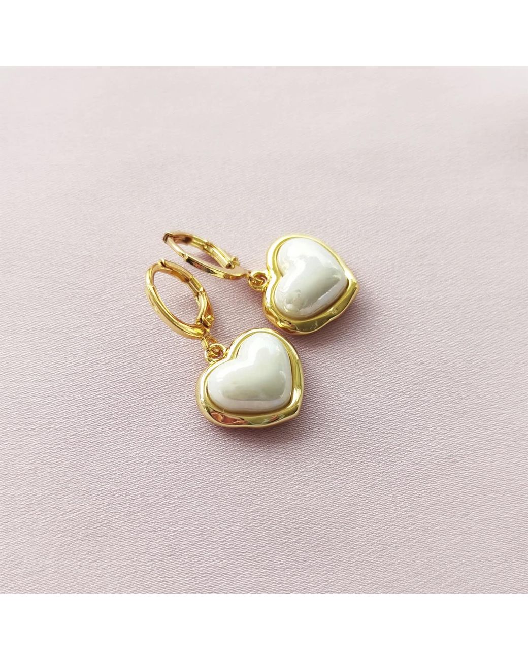 POPORCELAIN Metallic Porcelain Pearly Heart Drop Earrings