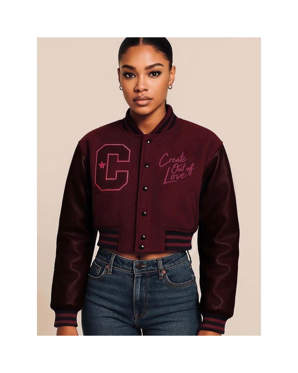 COOL Creative Purple Burgundy Varsity Cropped Jacket