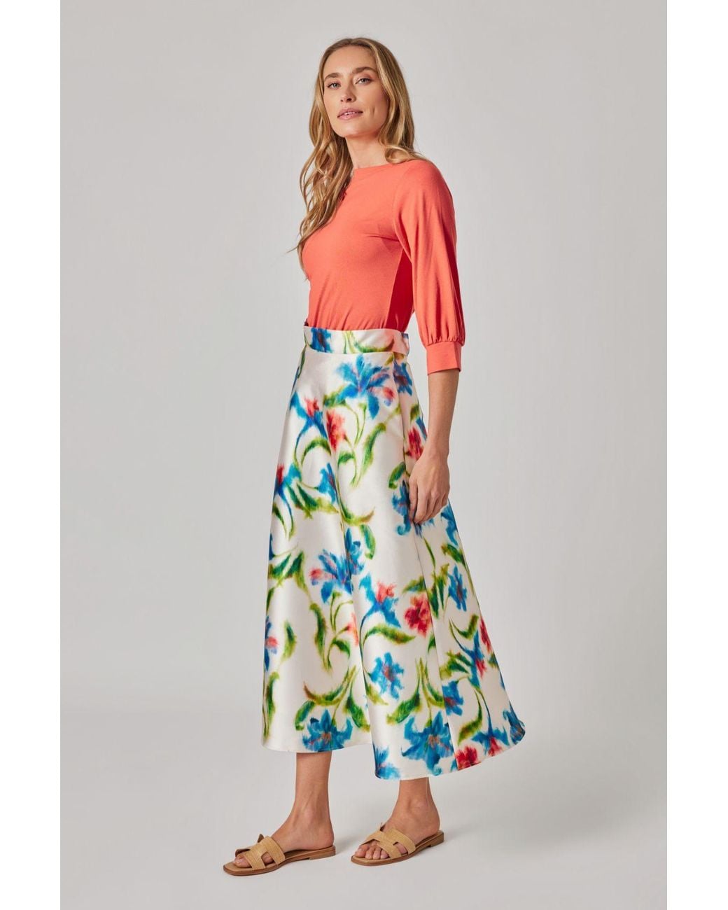 Marianna Déri Blue Cornflower Print Midi Skirt