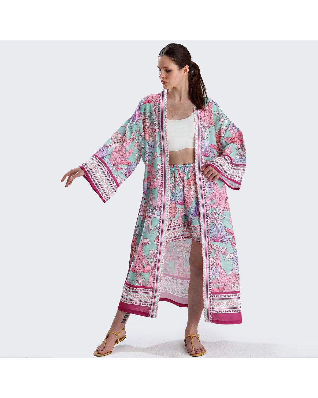 LOVEIST STORE Purple Agua Botanical Printed Kimono