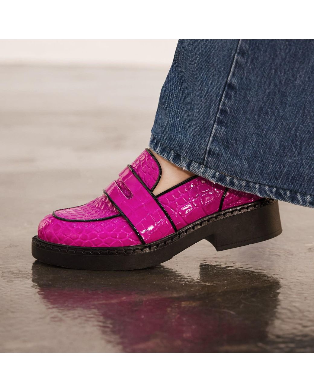 Rosamund Muir London Pink Stratford Crocodile Print Loafers