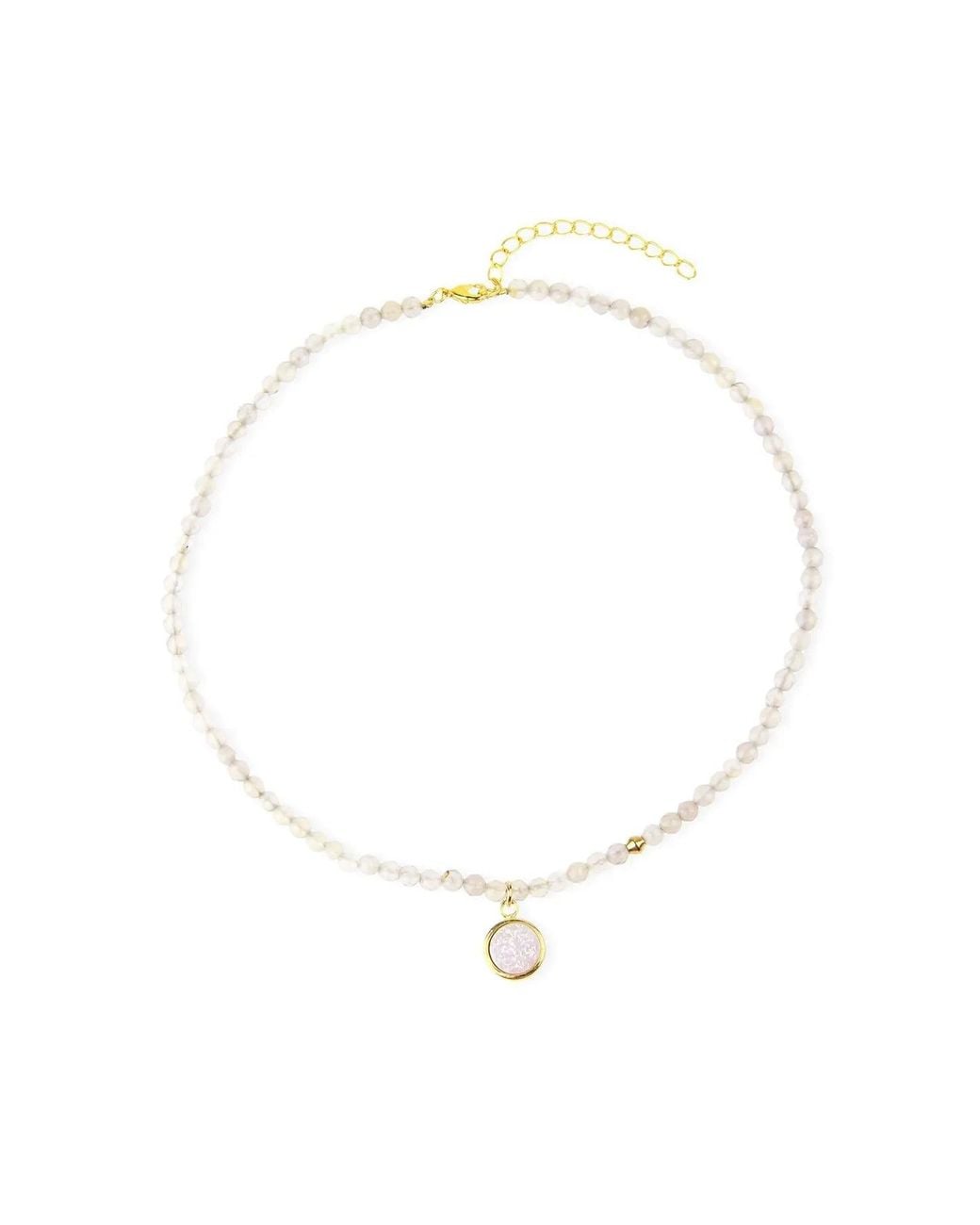 Saachi White Agate Gemstone Beads Necklace With Druzy Pendant