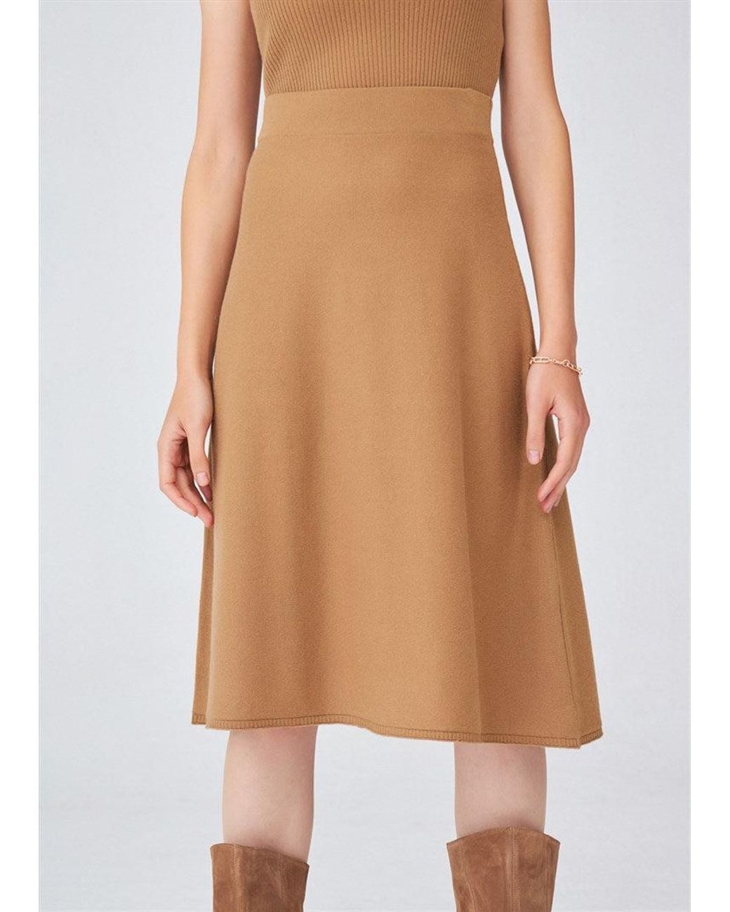 Peraluna Brown Casual Cashmere Blend Knitwear Midi Flare Skirt