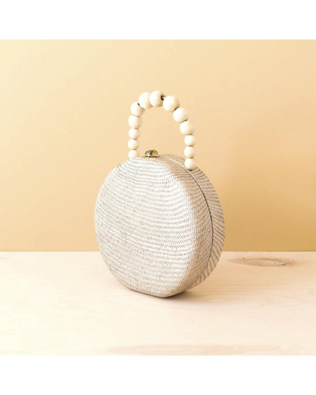 LIKHÂ Natural Neutrals Dusty Rose Round Classic Handbag With Wood Bead Handle