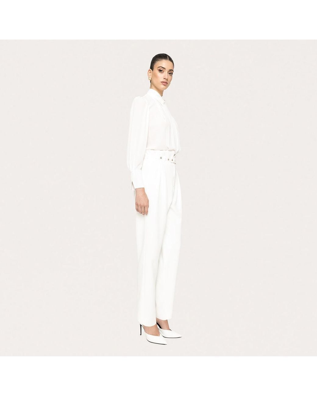 Nissa White Pearl-Detail Chiffon Top
