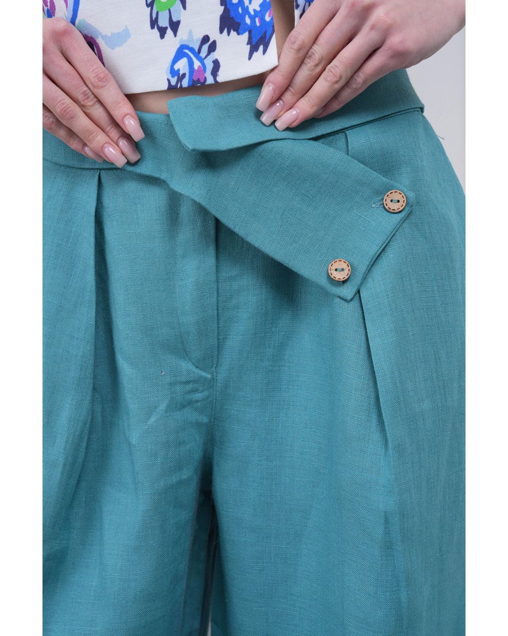 Lumina Eligma Blue The Wrapline Linen Trouser