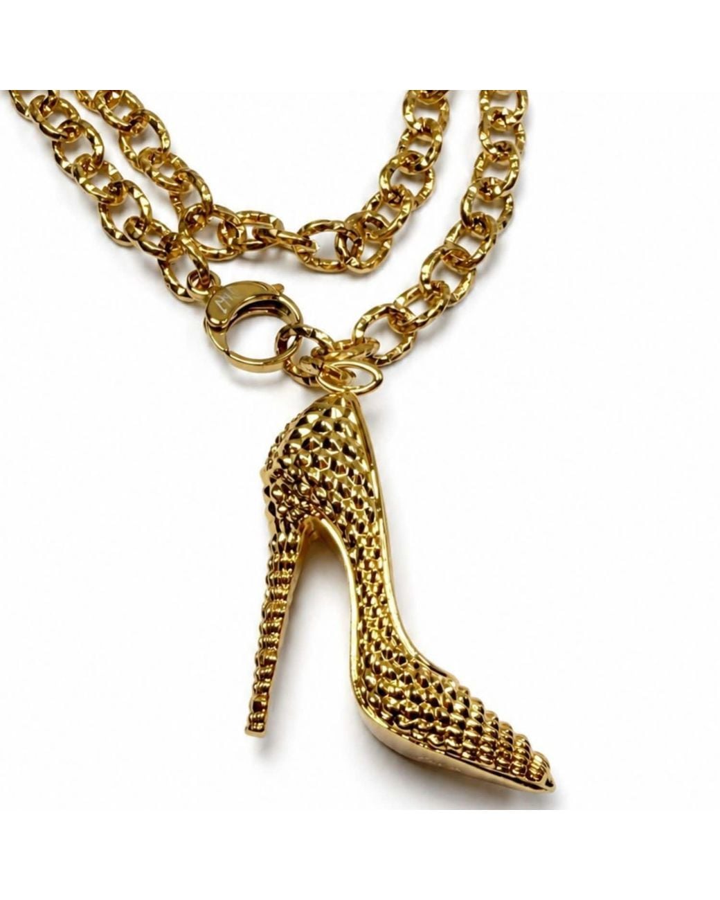 Jagged Halo Jewelry Metallic I'M Bad Stiletto Heel Shoe Pendant Necklace Filled