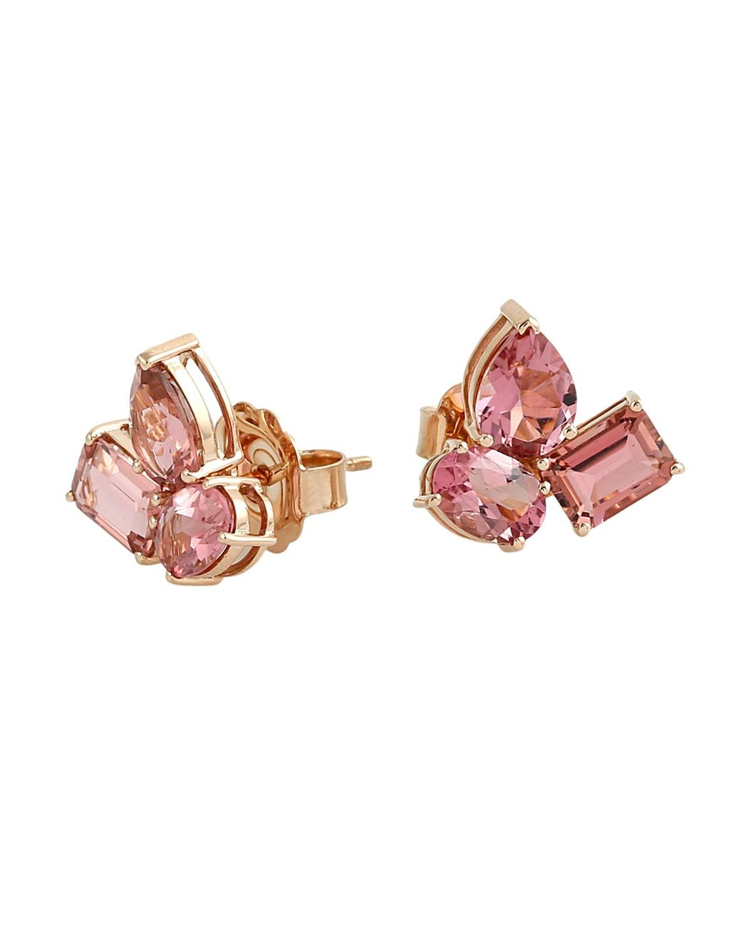 Artisan Pink Rose Tourmaline Multi-Shape Stud Earrings