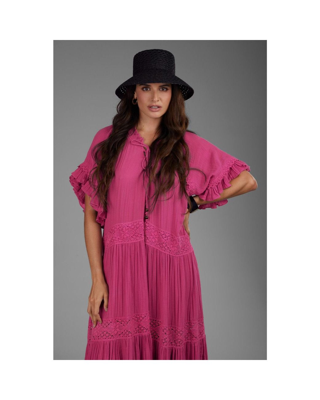 Saachi Pink Cotton Long Kaftan Dress