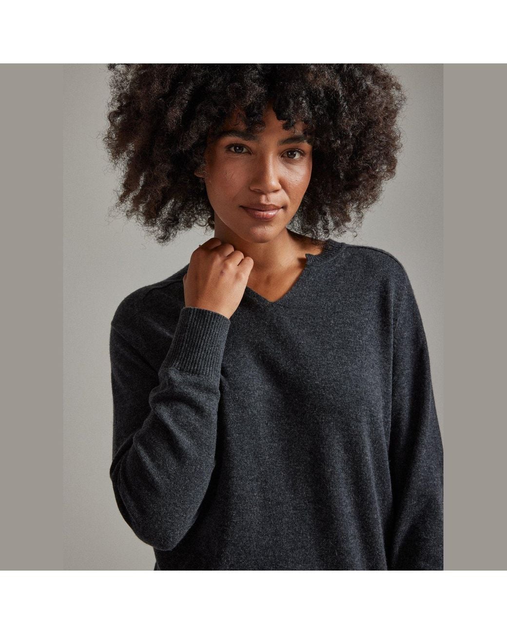 Salts Cashmere Gray Split Crew Neck Sweater