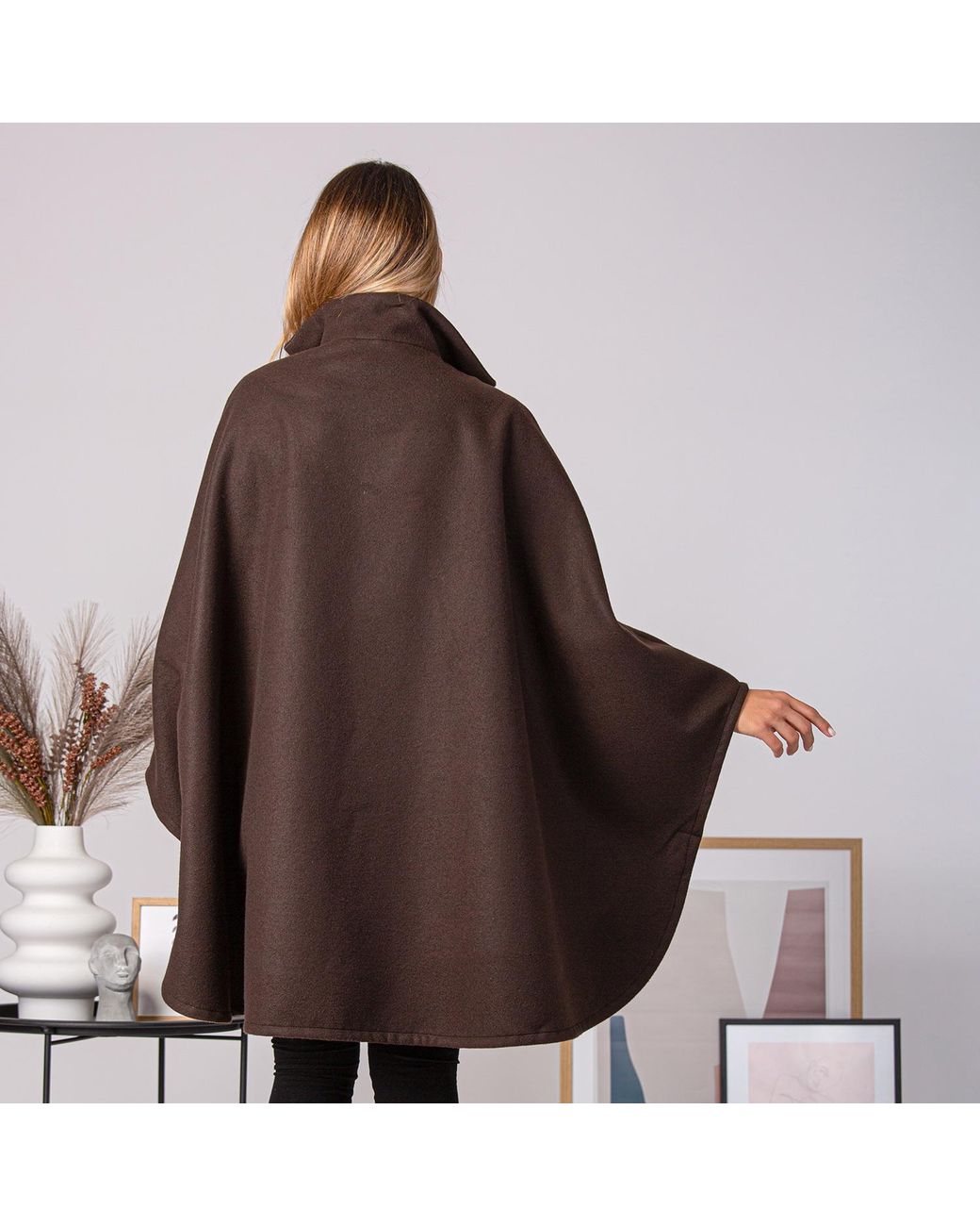 Nikka Place Brown Oversize Wool Cloak Coat With Pockets