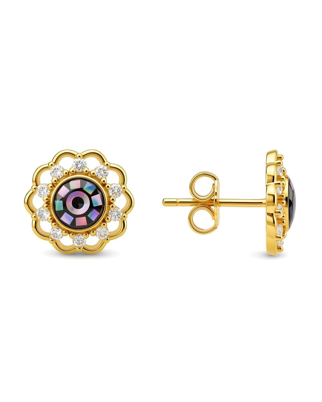Kylie Harper Metallic Mosaic Abalone Mother Of Pearl Floral Stud Earrings