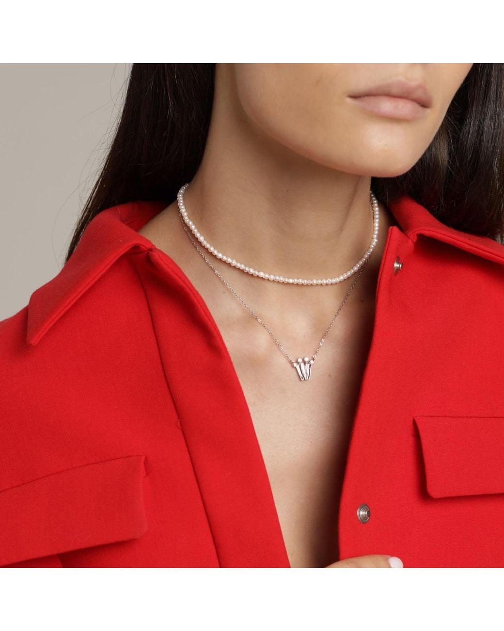 Pearl Code Metallic Crown Pendant Necklace With Diamonds