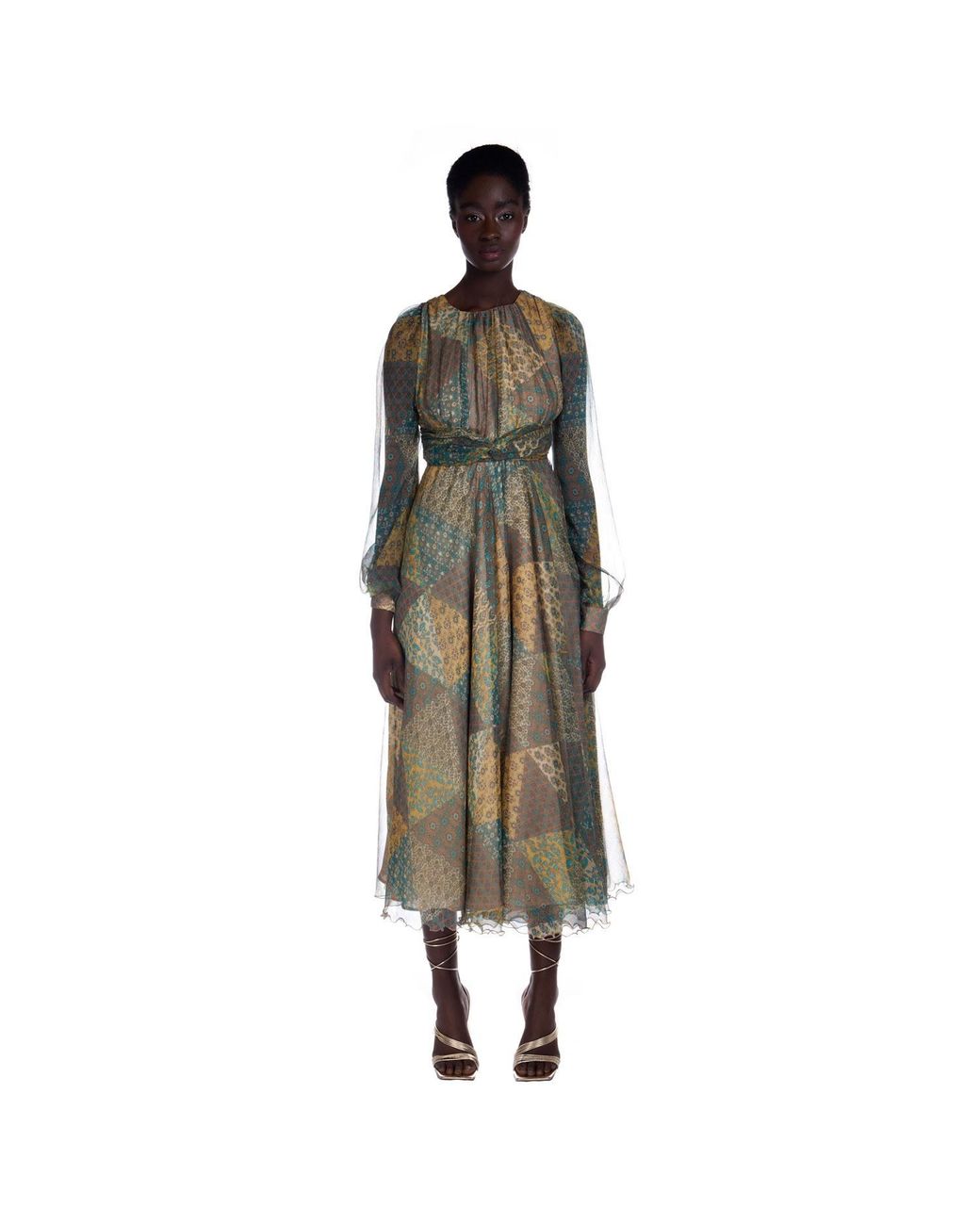 Sofia Tsereteli Green Floral Fantasy Silk Dress