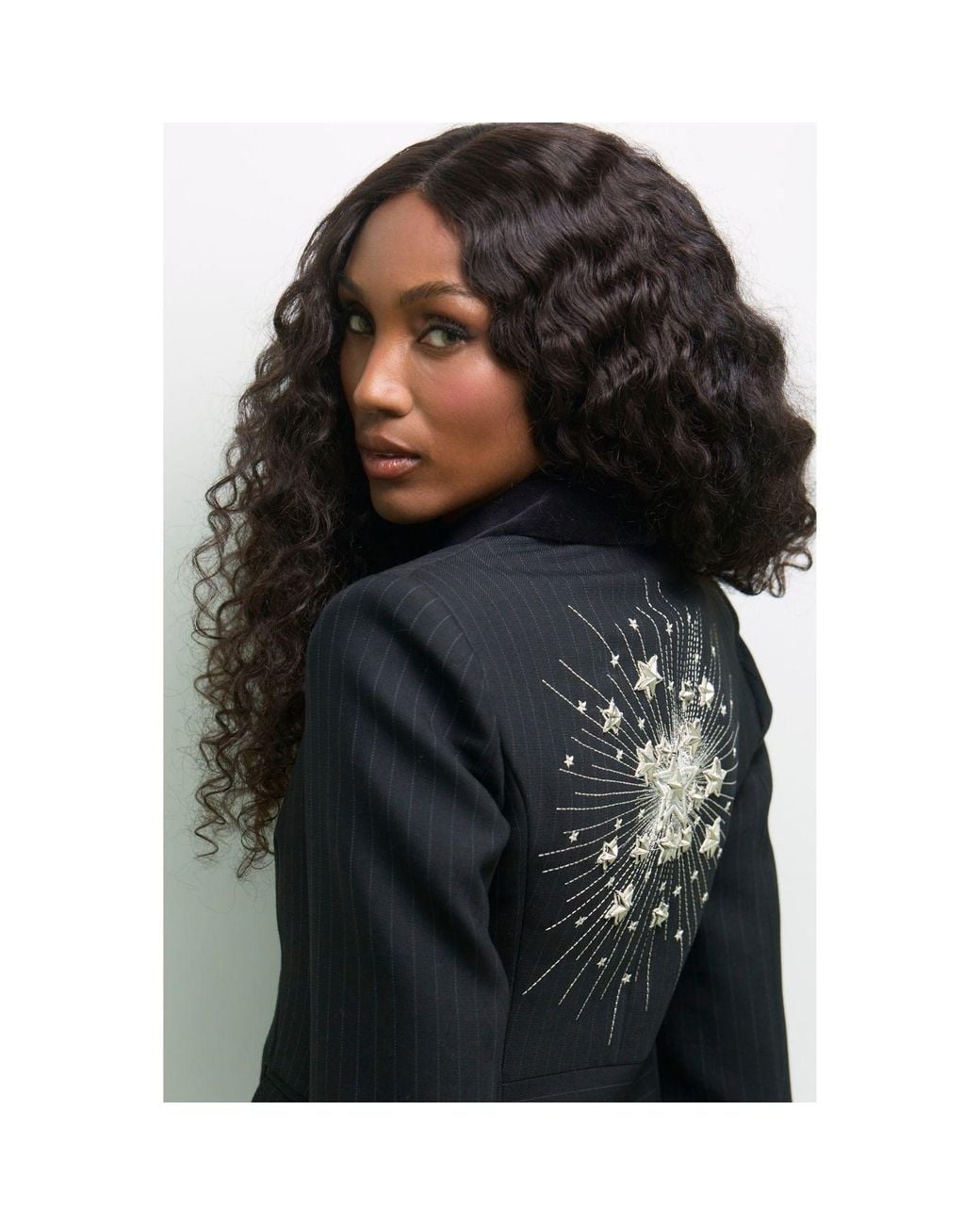 The Extreme Collection Black Pinstripe Blazer With Jewel Embroidery The Gardens