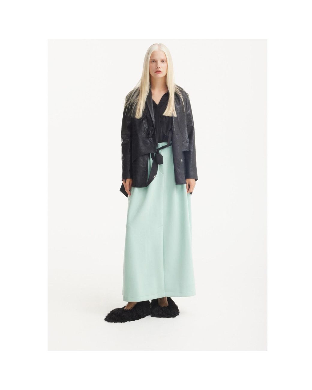 Julia Allert Green Casual Chic Front Slit Suede Skirt