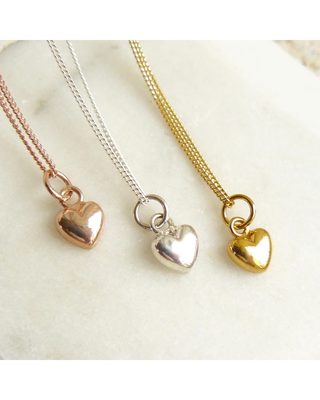 Lime Tree Design Metallic Tiny Heart Charm Necklace Sterling