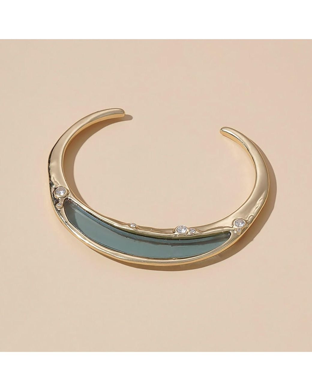Rare Matters Jewelry Blue Gemstone Inlay Statement Bangle Cuff