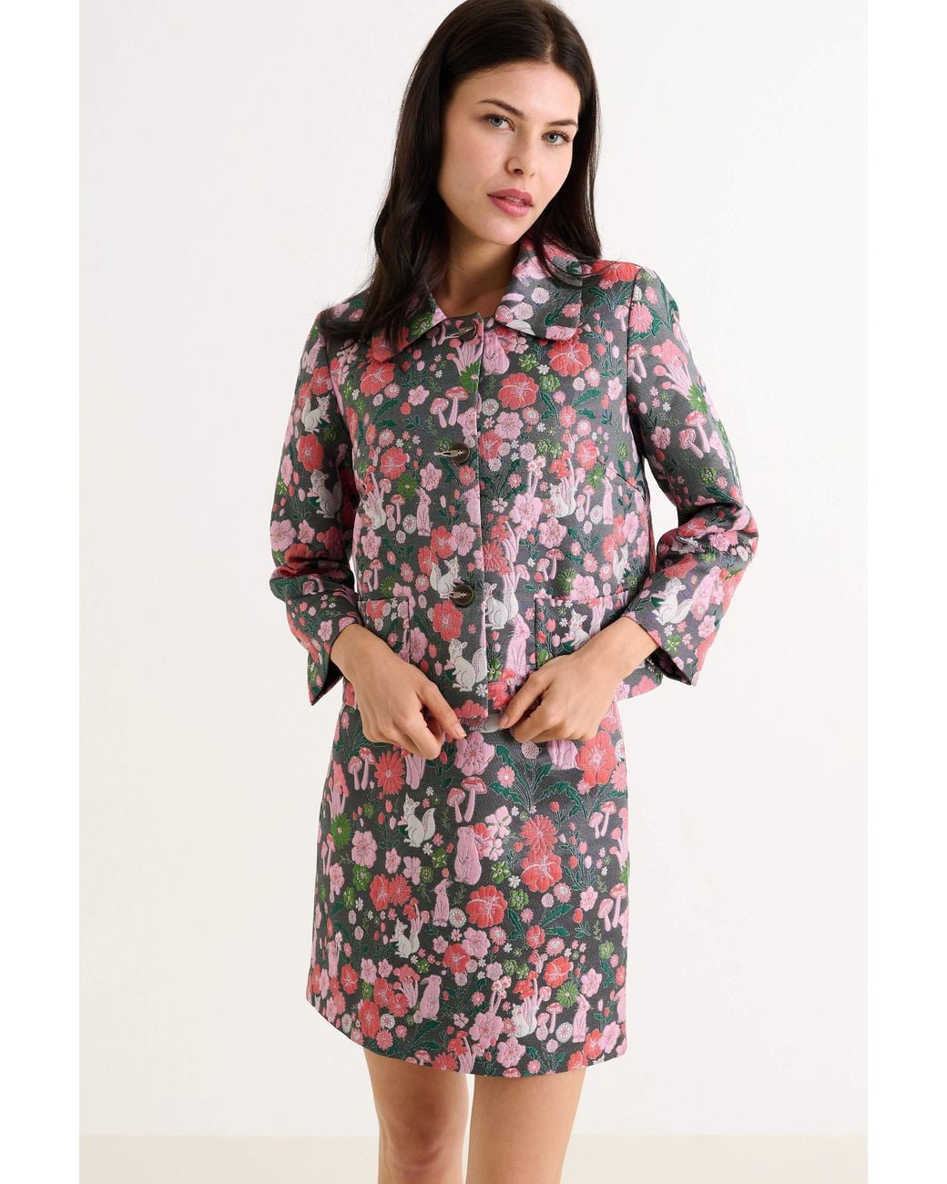 Louche Pink Salut Fairytale Jacquard Cropped Jacket