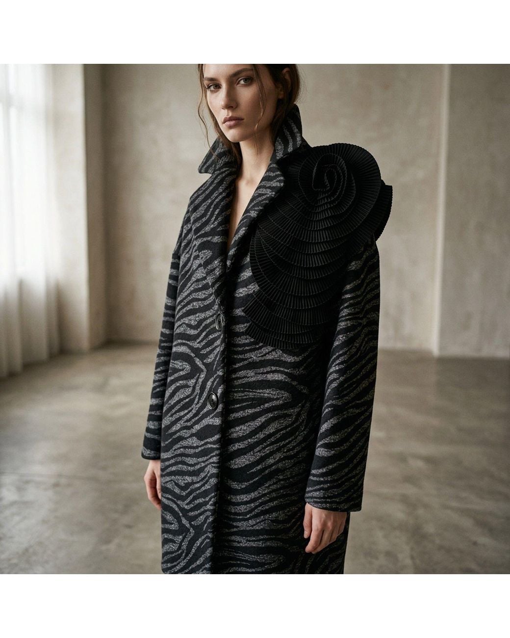 N'Onat Black Zebra Bloom Coat
