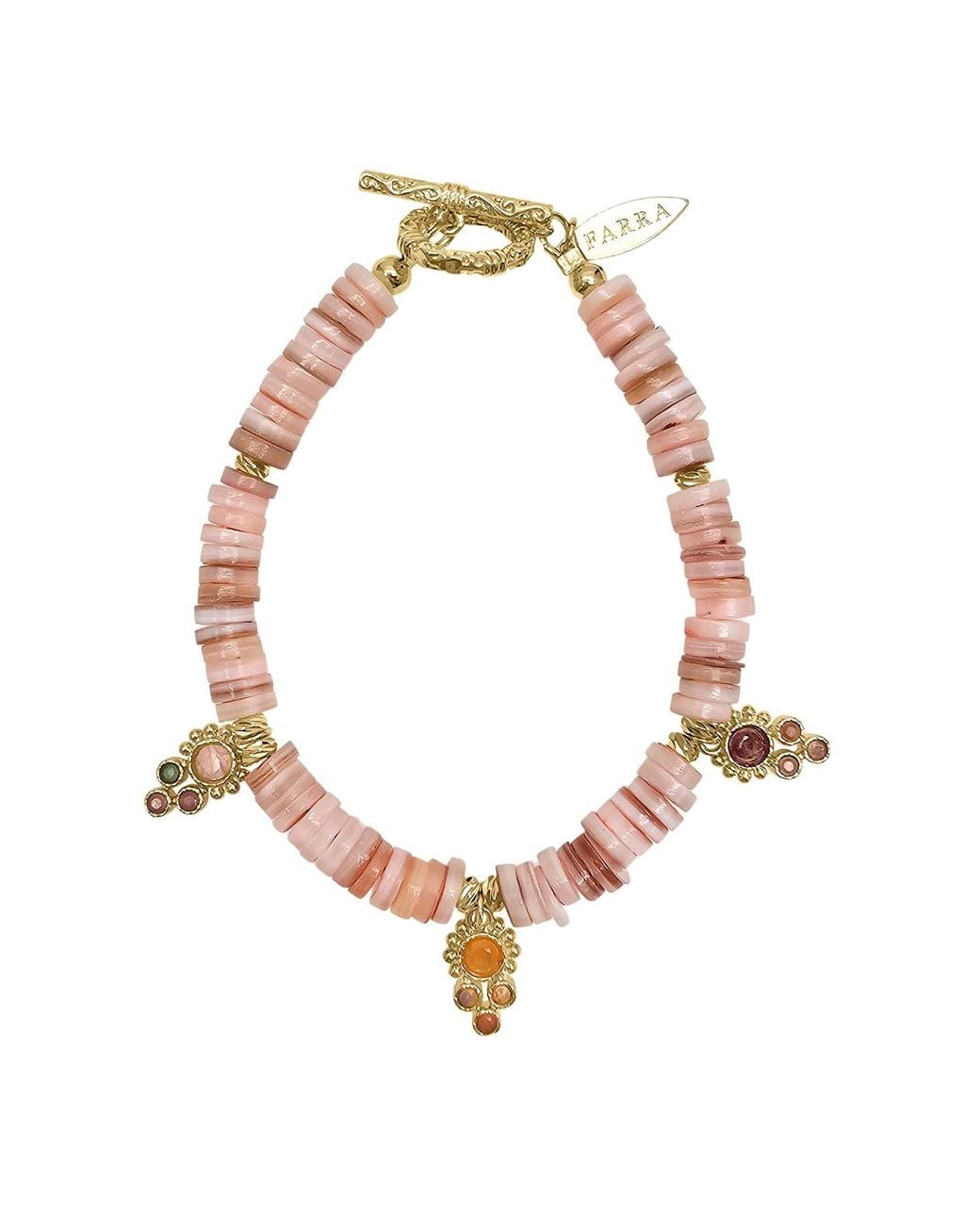 Farra Pink Bohemian Shell With Gemstone Charms Bracelet