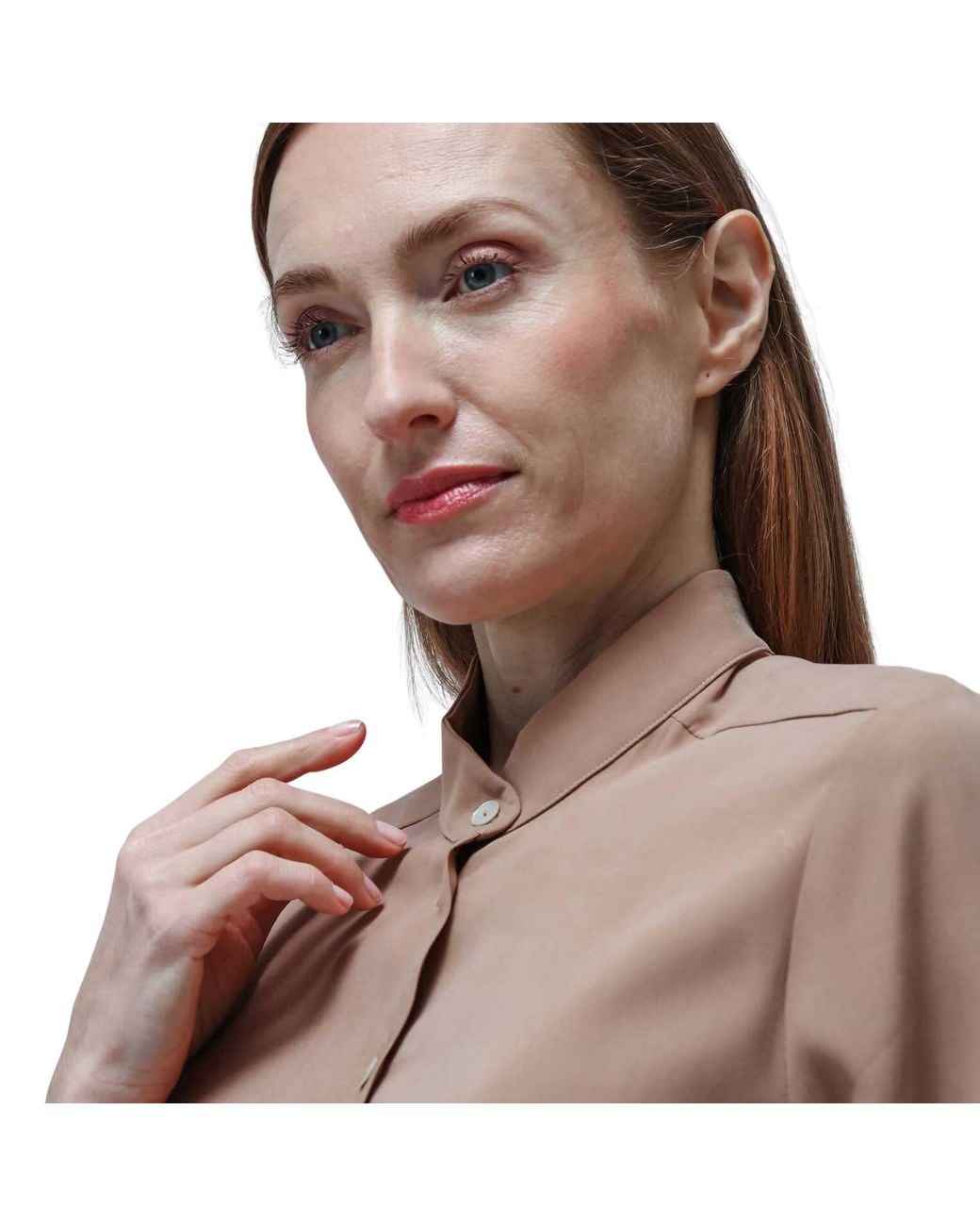 Humans & Land Brown Long Korean Cupro Shirt