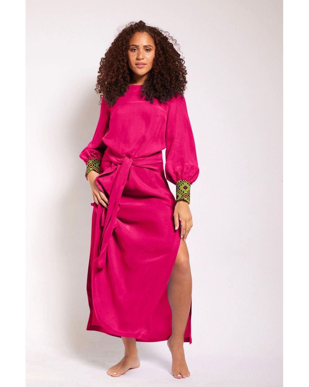 Yomisma Pink Viva Chiapas Embroidered Kaftan — Artisanal Handcrafted Resort Dress With, & Embroidery