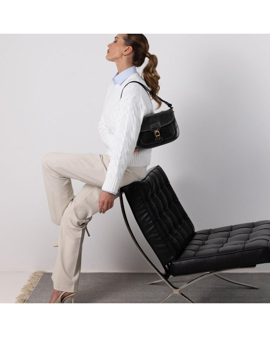 Time Resistance Black Leather Saddle Bag