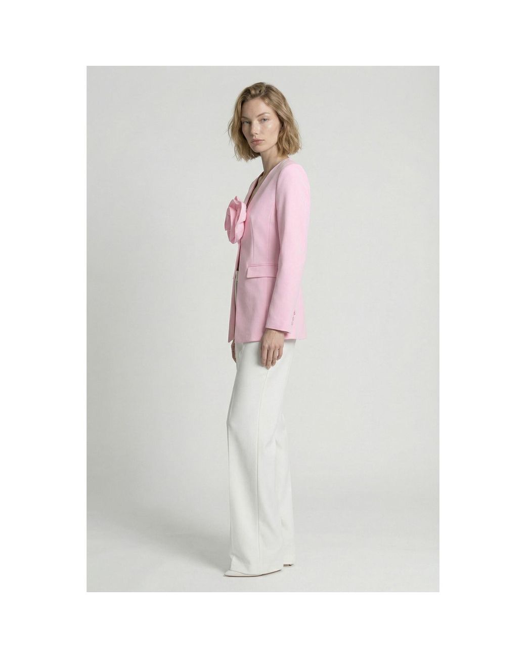 Modenaire Pink Sculptural Rose Blazer With Tailored Silhouette