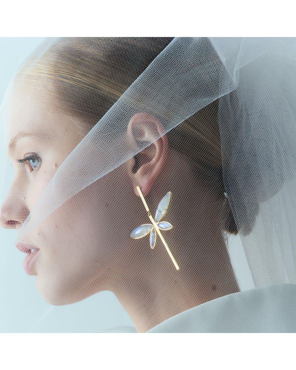 Lavani Jewels Metallic Dafne Dragonfly White Earrings