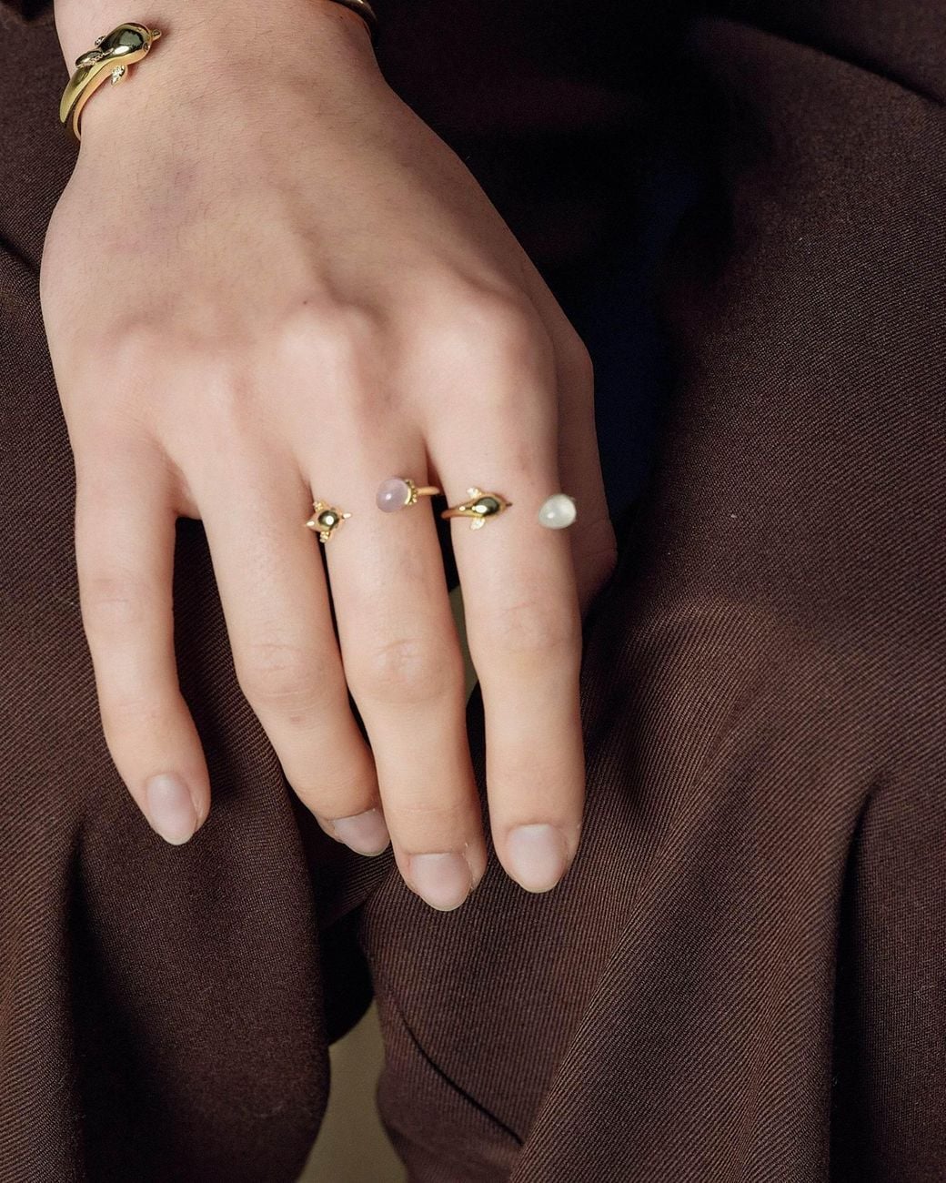 Freqnc Atelier Metallic Dolphin Adjustable Ring With Moonstone