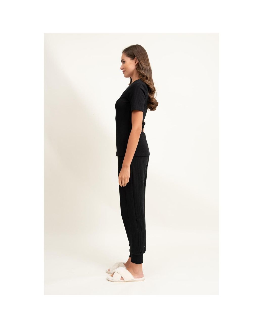 Oh!Zuza Black Cotton Ribbed Sweatpants