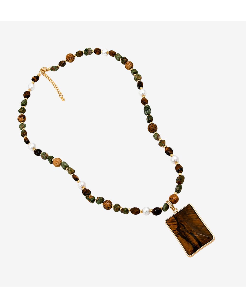 Uchi and Soto White Nekomeishi Tigers Eye & Semi-Precious Stones Necklace