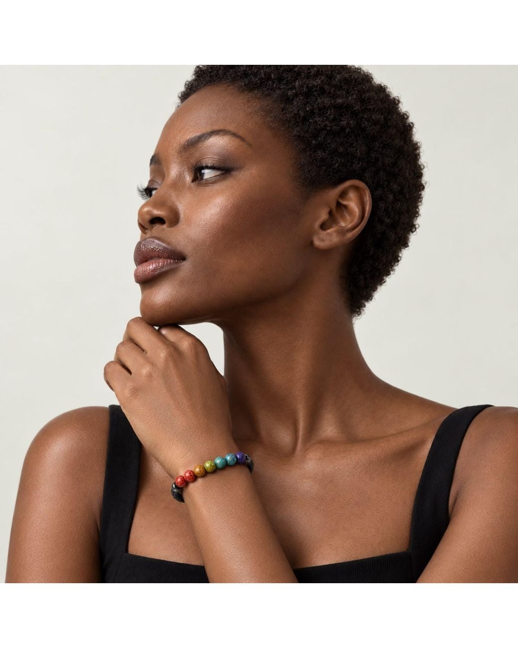 Yieon Black Lacquered Sandalwood Bead & Leather Bracelet
